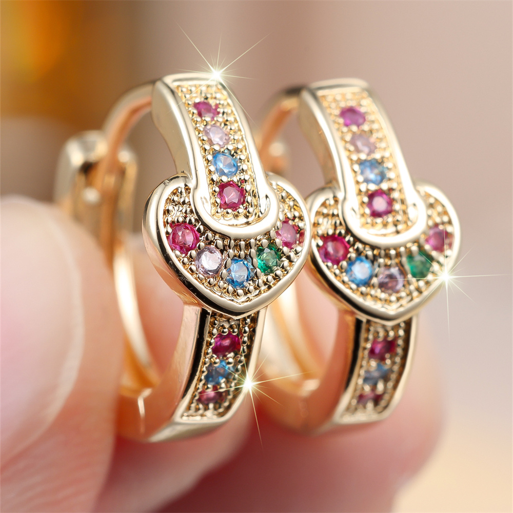 White Zircon Love Heart Crystal Stone Small Hoop Earrings Gold Color Ear Buckle Wedding Jewelry For Women Valentine's Day s
