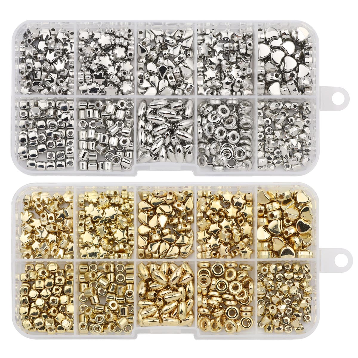 500PCS 10 Style Crown Star Heart Spacer CCB Gold Silver Plated DIY Kit Set Box Loose Beads For Jewelry Making Finding Bracelets