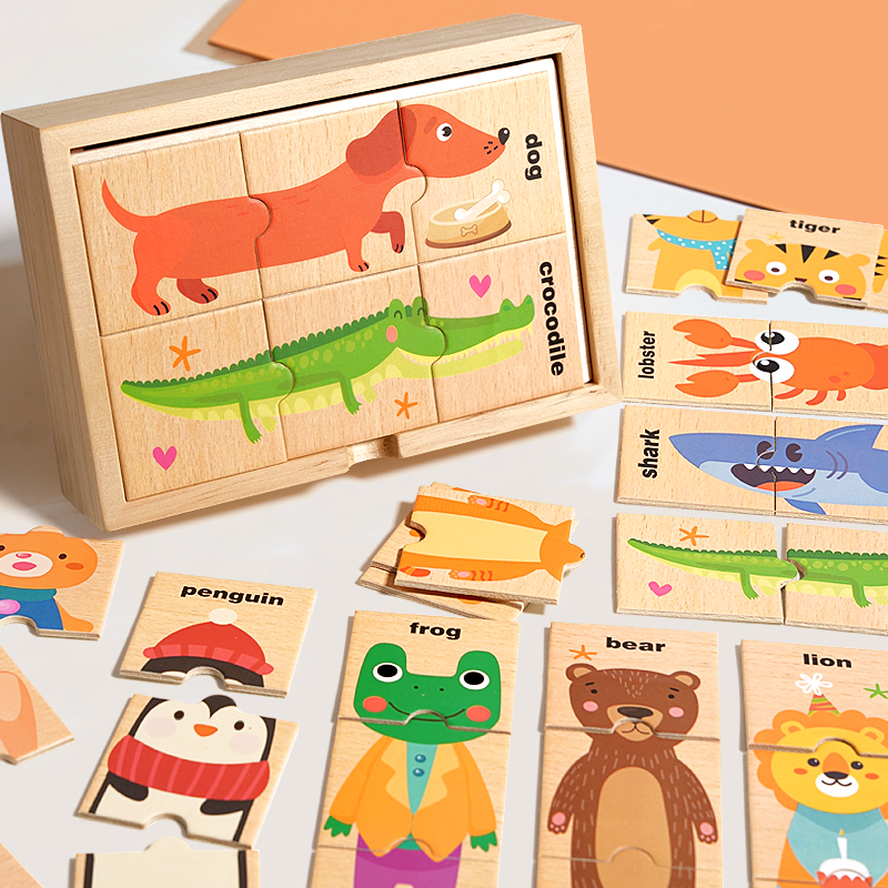 Animal Pattern Matching Memory Game for Kids - Wooden Montessori Educational Toy for Halloween &