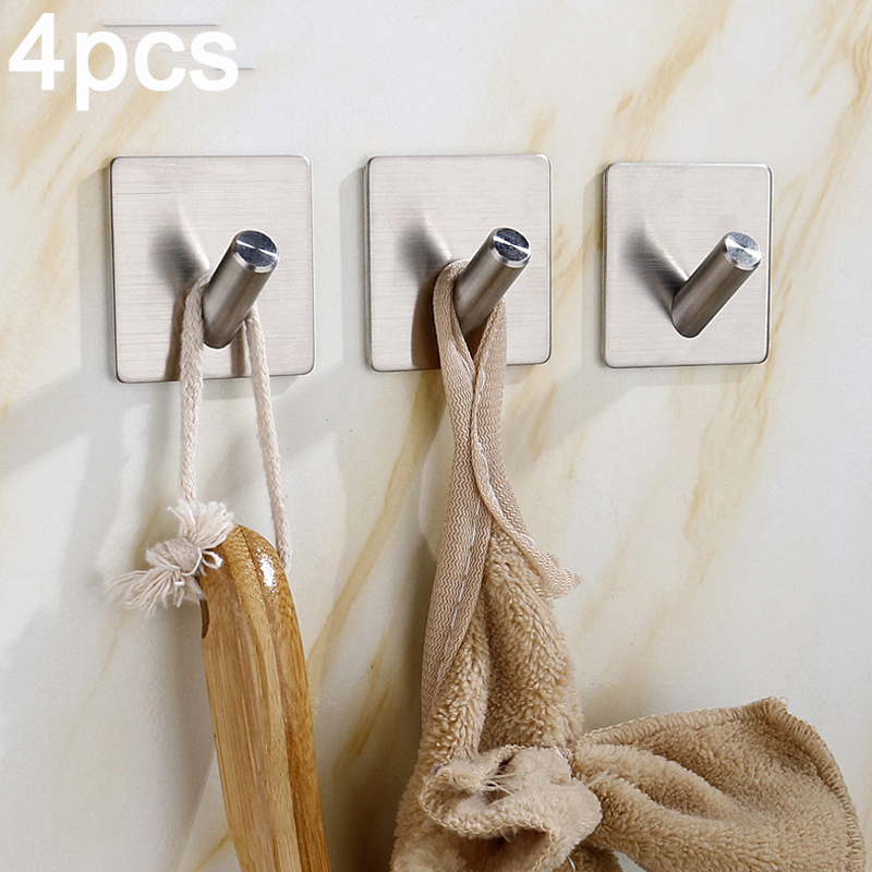 304 Stainless Steel Bathroom Robe Coat Hanger Hook Self-Adhesive Wall Key Towel Hook Bathroom Organizer Hardware Hook Accessorie