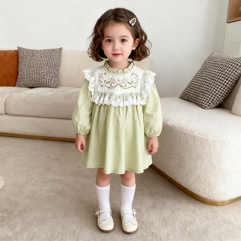 2026 New Spring Kids Princess Dresses 2-6Yrs Long Sleeved Cotton Embroidery Baby Girl Party Newborn Sweet Dress Children Clothes
