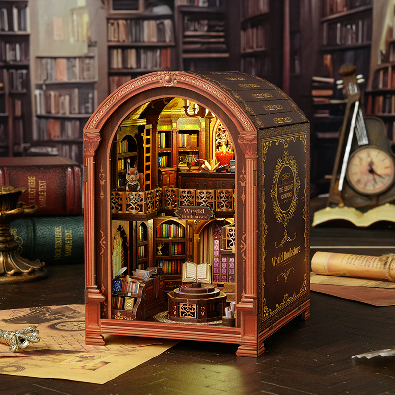 DIY Book Nook Kit Figurines Miniature Booknook Wooden Doll House 3D Puzzle Bookshelf Dollhouses Toy For Birthday