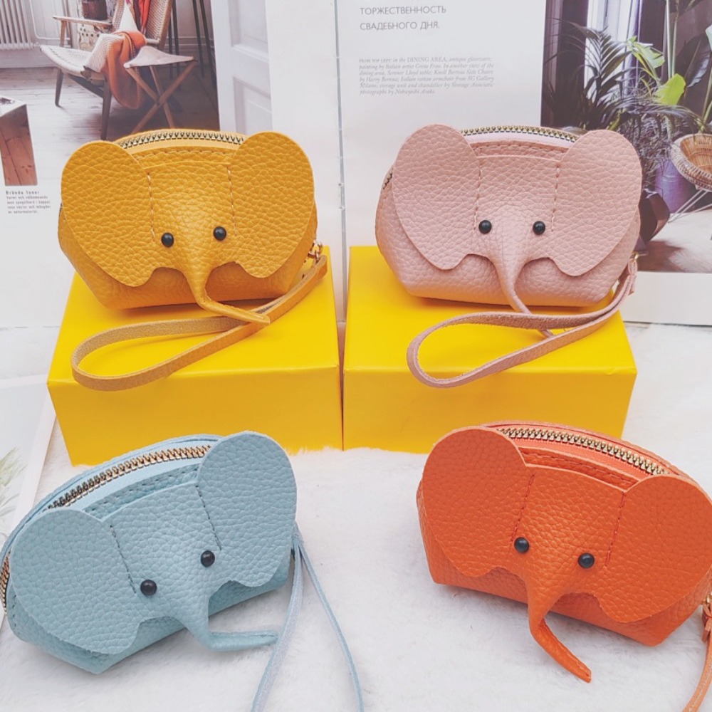 Cute PU Elephant Bag Hasp Zipper Clutch Solid Color Coin Purse Vintage with Loose Change Storage Card Bag Outgoing