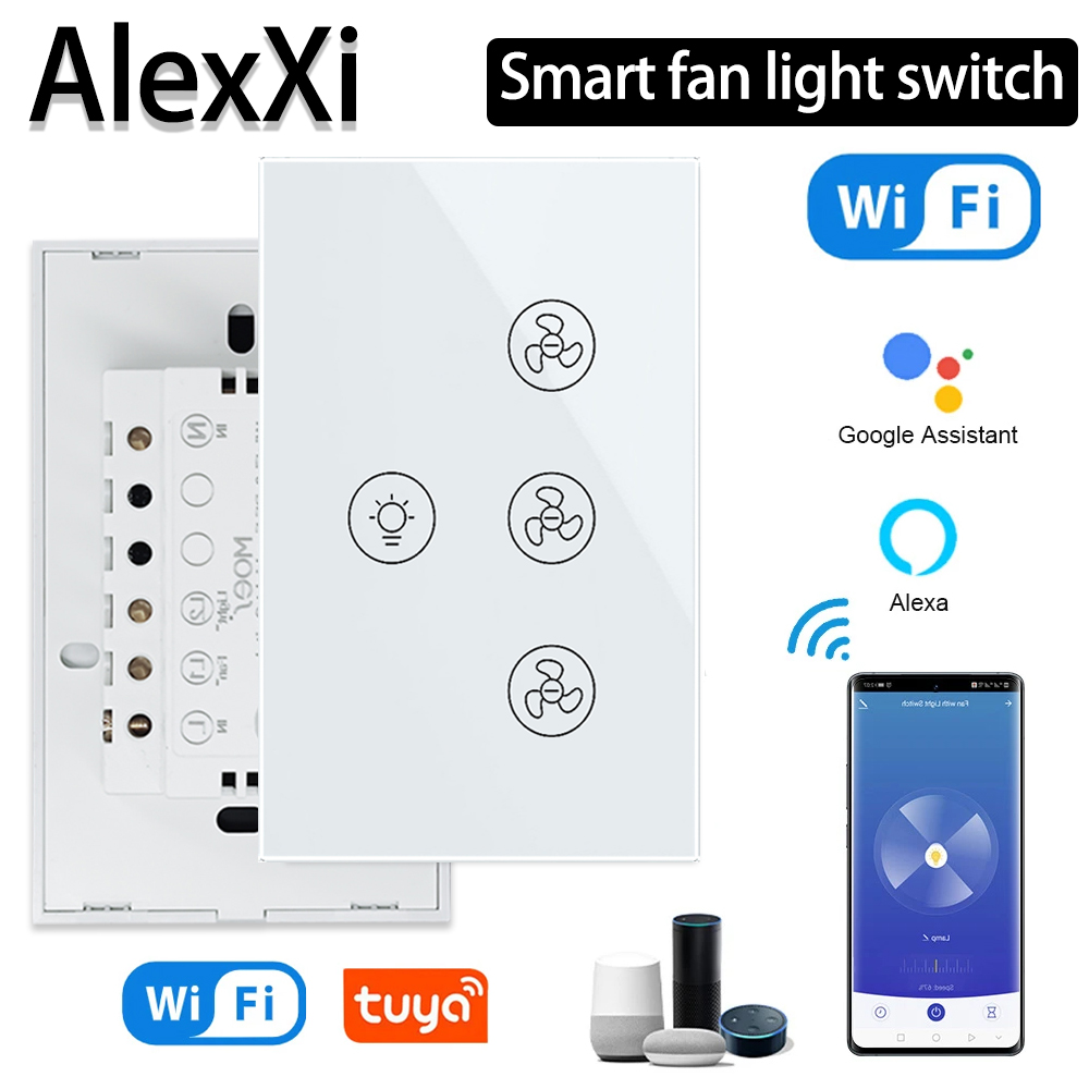 AlexXi Smart Home Wifi Fan Light Switch AU/US Ceiling Fan Lamp Switch Tuya Speed Control Works With Alexa
