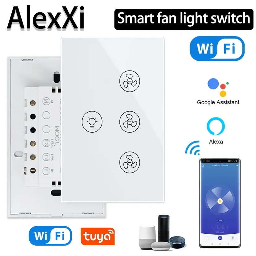 AlexXi Smart Home Wifi Fan Light Switch AU/US Ceiling Fan Lamp Switch Tuya Speed Control Works With Alexa