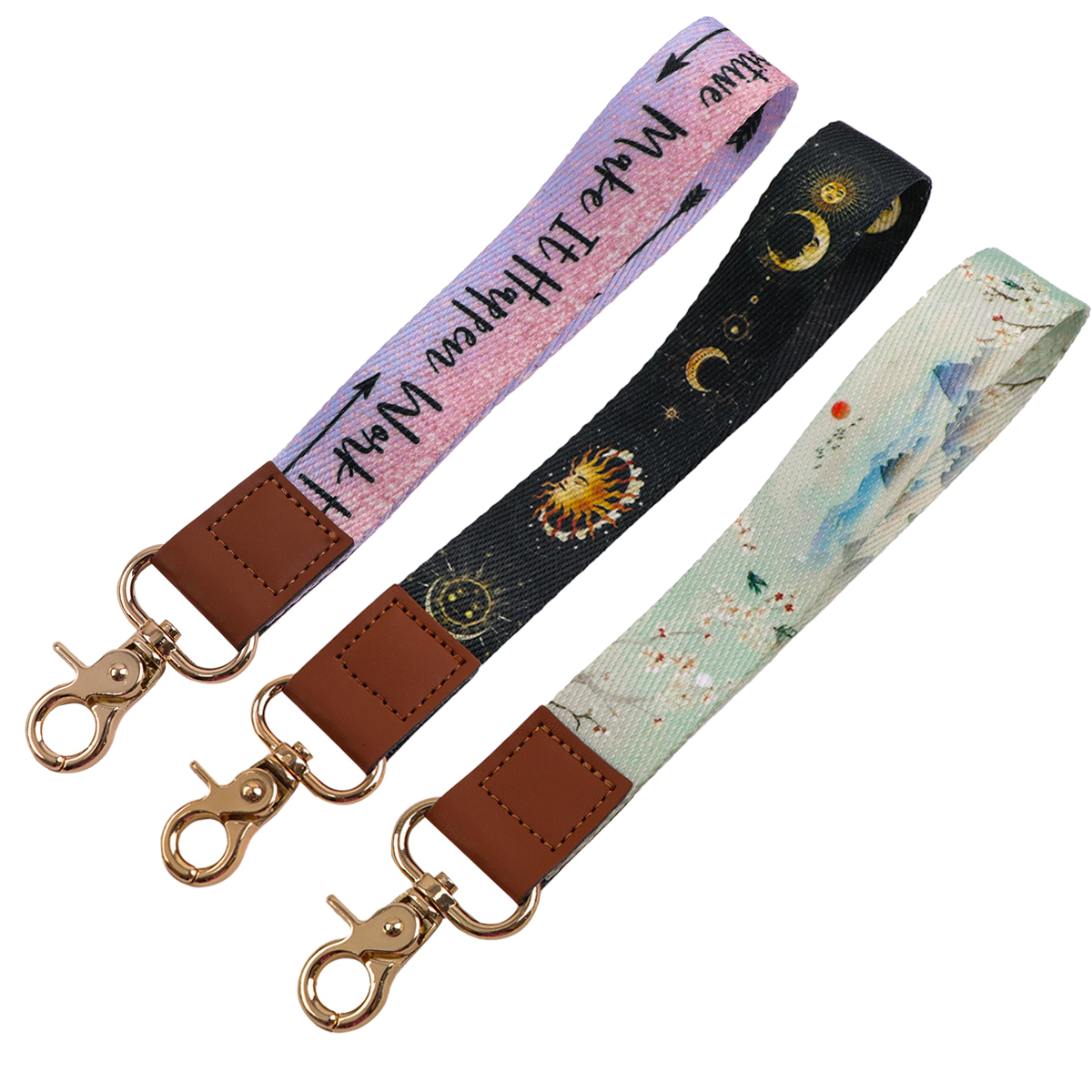 Starry Sky Moon Short Phone Straps Keychain Wrist Strap Lanyard For Keys Camera ID Card Badge Holder Keycord Hanging