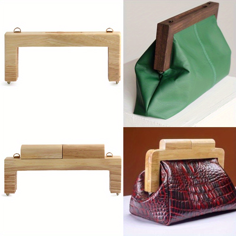 1PC Simple Versatile Clutch Wallet Rectangular Solid Wood Handle DIY Woven Bag Wood Mouth Metal Matching Lock With Screws