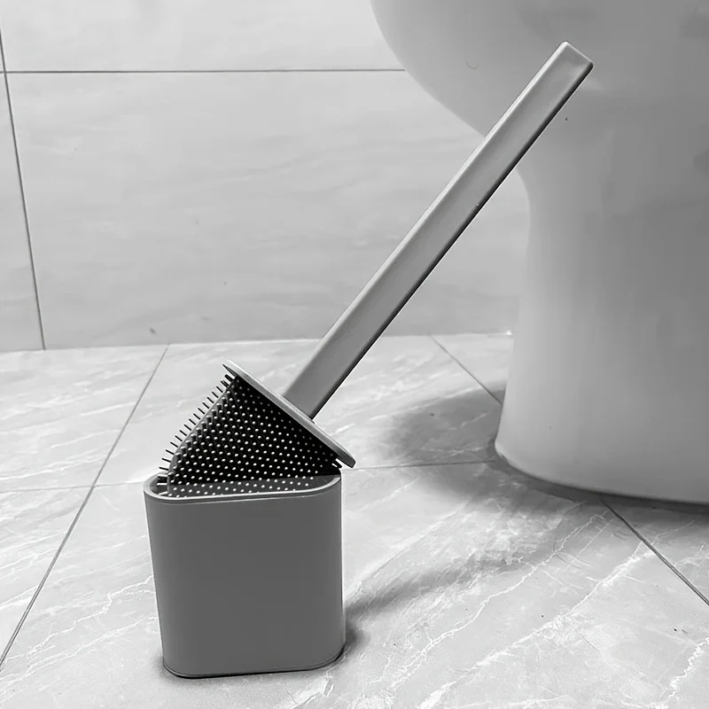 Wall Mounted Toilet Brush Silicone Flat Brush Head Toilet Brush Cleaner Brush Set Toilet Cleaning Brush Bathroom