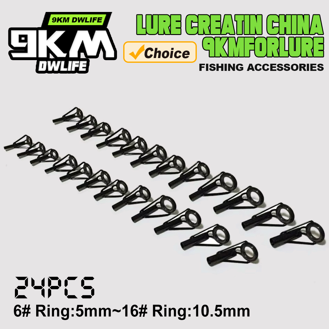 Fishing Rod Guide 24Pcs Stainless Steel Rod Tip Repair Ring Black Ceramic Replacement Freshwater Saltwater Mixed Size 5~10.5mm