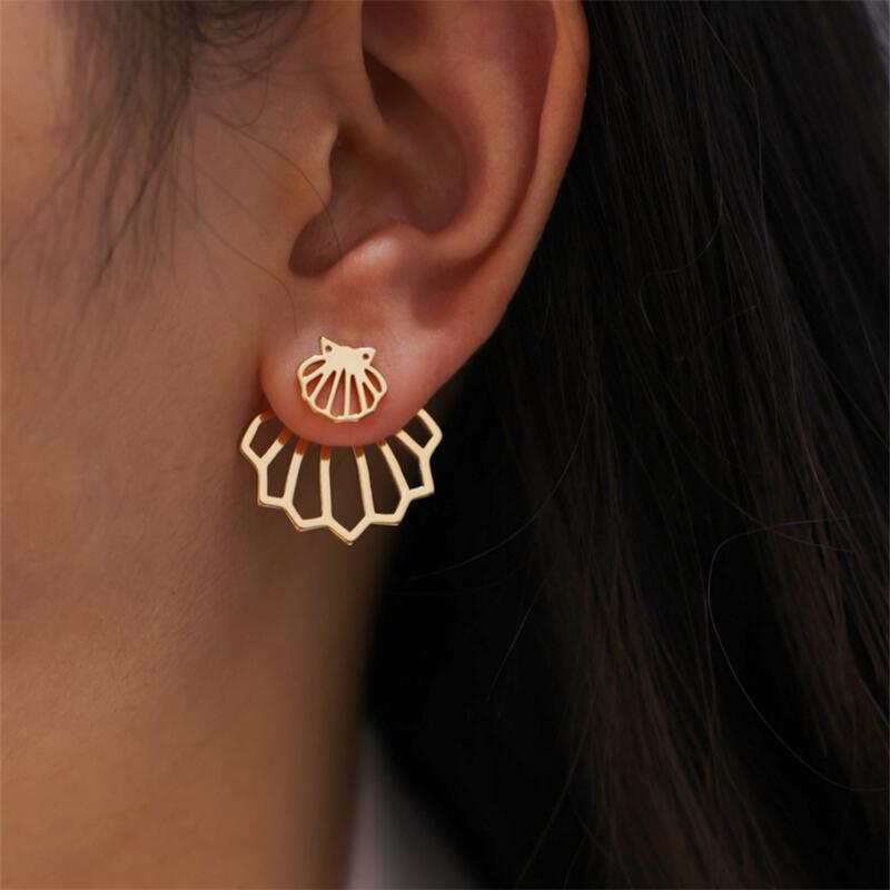 1-Pair Metal Hollow Shell Flower Geometric Open Earrings Ear Jacket for Women 2024 New Style Suitable for Party, Banquet, Daily
