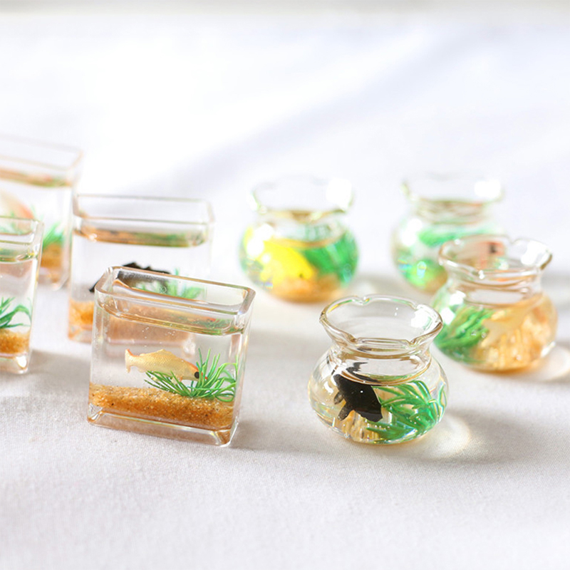 1Pc Mini Fish Tank Random Color Miniature Model Fish Carp Simulation Animals Toys DIY Decor Fish Figurines Home Decor Ornament