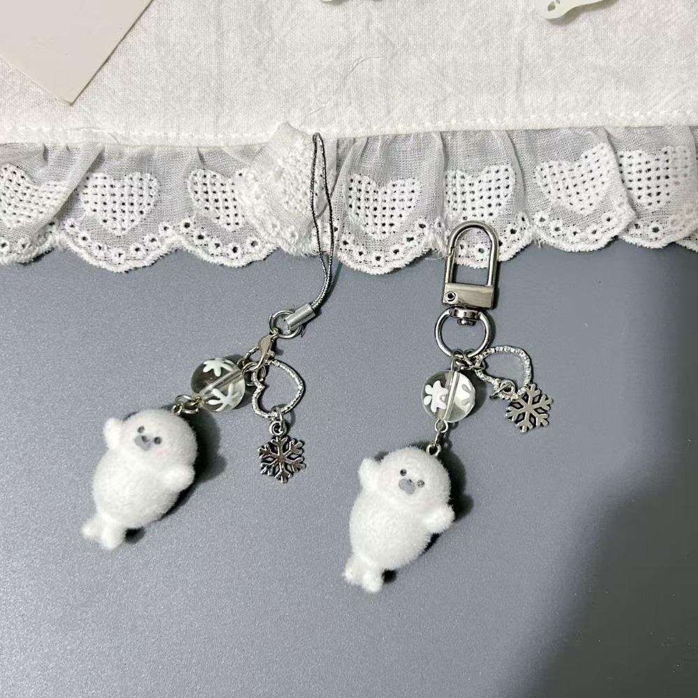 Resin Flocking Sea Otter Animal Keychains Fluffy Cute Cartoon Marine Animals Pendant Bag Earphone Case Phone Lanyard Accessories pen gpt