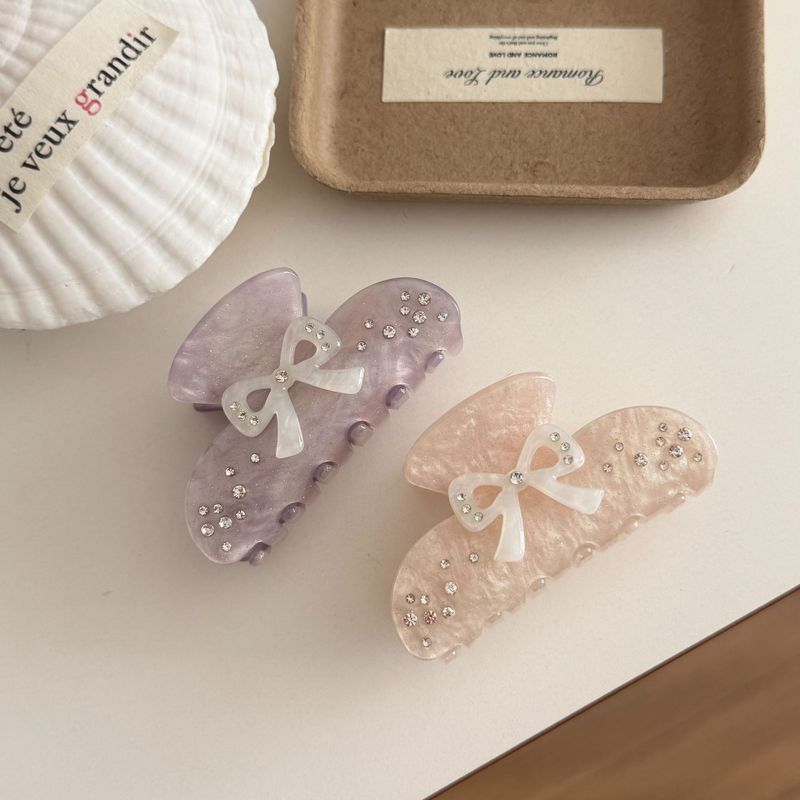 1pc Korean New Sweet Bow Sparkle Rhinestone Acetate Hair Clip with High-Quality Aesthetic Fishbone Clip for Women