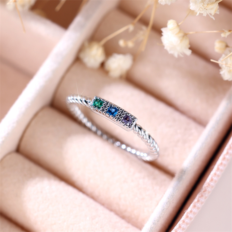 Luxury Female Rainbow Zircon Stone Ring Trendy Silver Color Engagement Mini Wedding Jewelry For Women