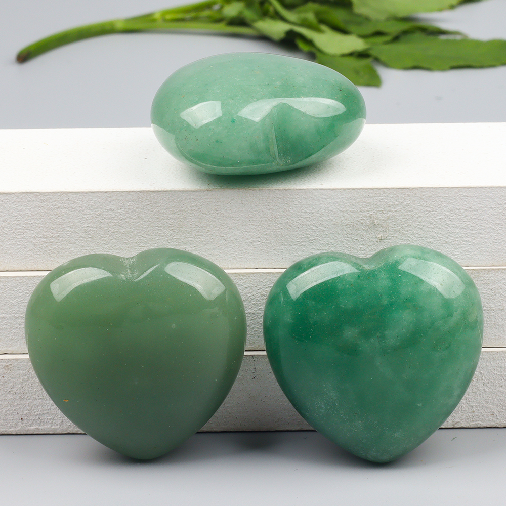 40mm Natural Jade Heart Stone Aventurine Crystal Reiki Healing Love Figurine Home Decorative Ornament