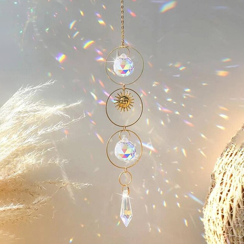 1Pc Golden Sun Crystal Charm Handmade Sunshine Collection Crafts HomeWind ChimeHanging Decoration Outdoor Wedding Party Supplies
