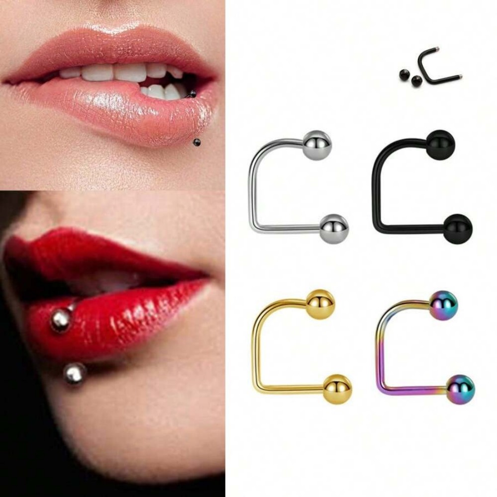 1-3pcs Piercing Lip Rings Stainless Steel Hypoallergenic U-Shaped Ball Tragus Cartilage Earrings For Teen Girls Punk