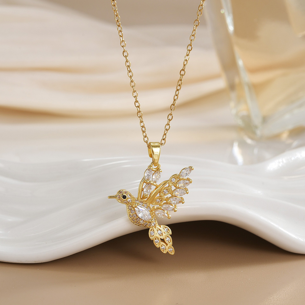 High End Cubic Zirconia Hummingbird Necklace for Women Trendy Korean Style Light Luxury Anti-Allergy Jewelry Accessory