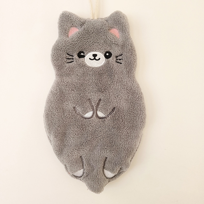 1PC Cute Cartoon Tanuki Hanging Towel Coral Velvet Hair Does Not Lose Thick Cloth Kitchen Bathroom Absorbent Towels