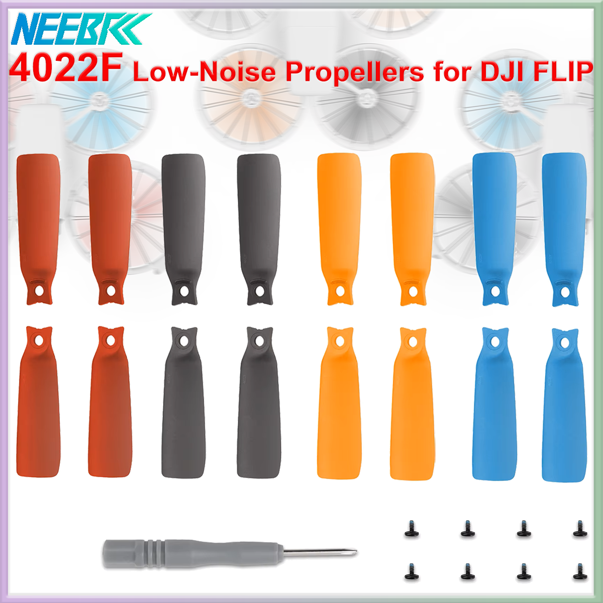 NEEBRC 8pcs 4022F for FLIP Replacement Propeller Blade with Screwdrivers Spare Part Convenient Installation Quick Release