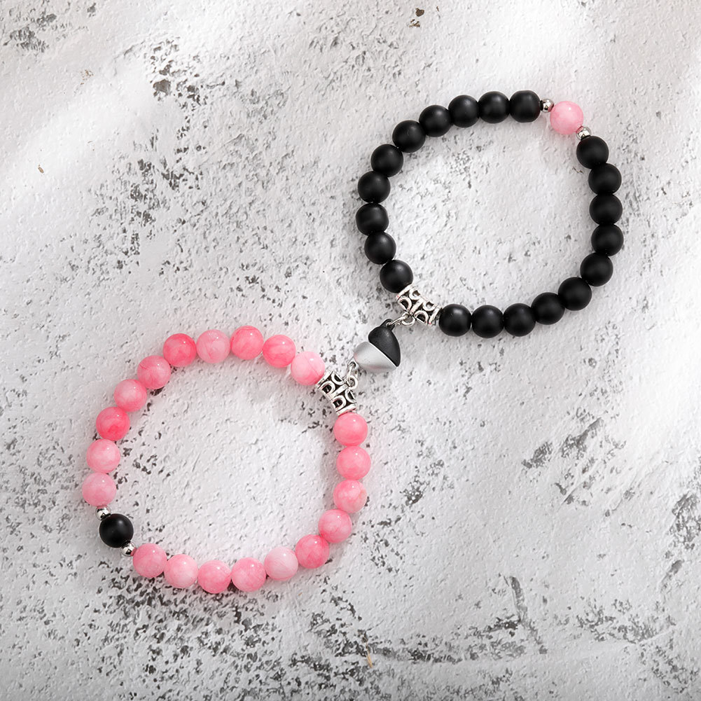 2Pcs/Set Beads Bracelet Couple Lovers Natural Stone Distance Magnetic Heart Bracelets For Women Men Fashion Wedding Jewelry