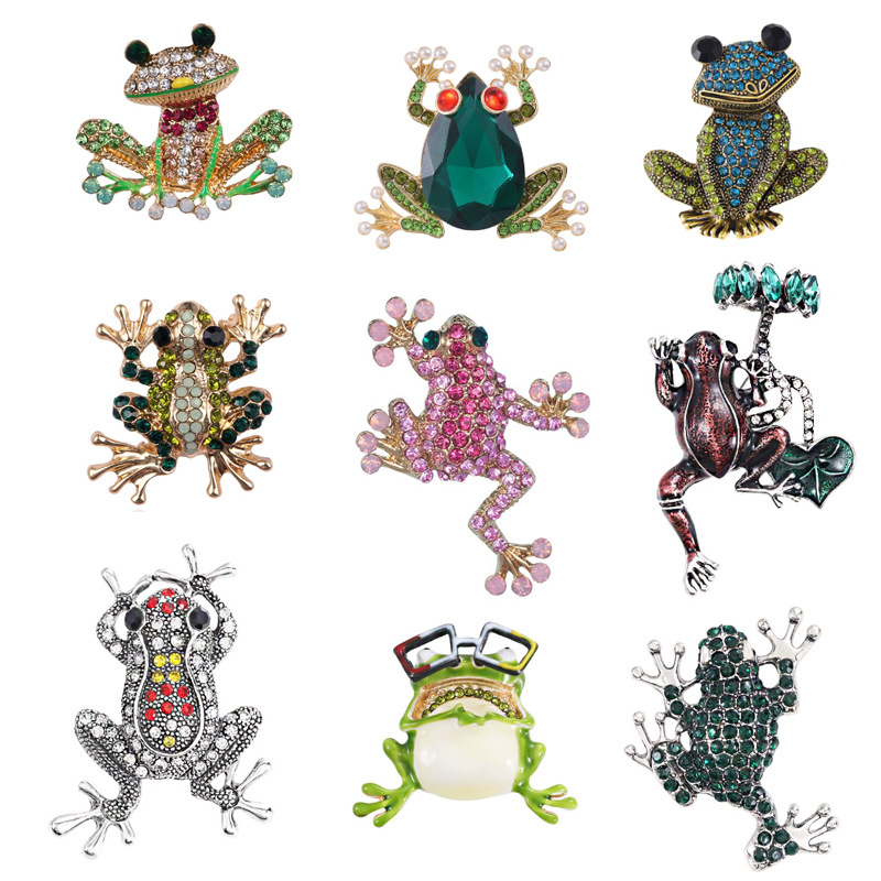 Vintage Style Enamel Drip Green Pink Cute Frog Brooch Pin Lovely Cartoon Animal Fashion Clothes Accessory for Women Girls