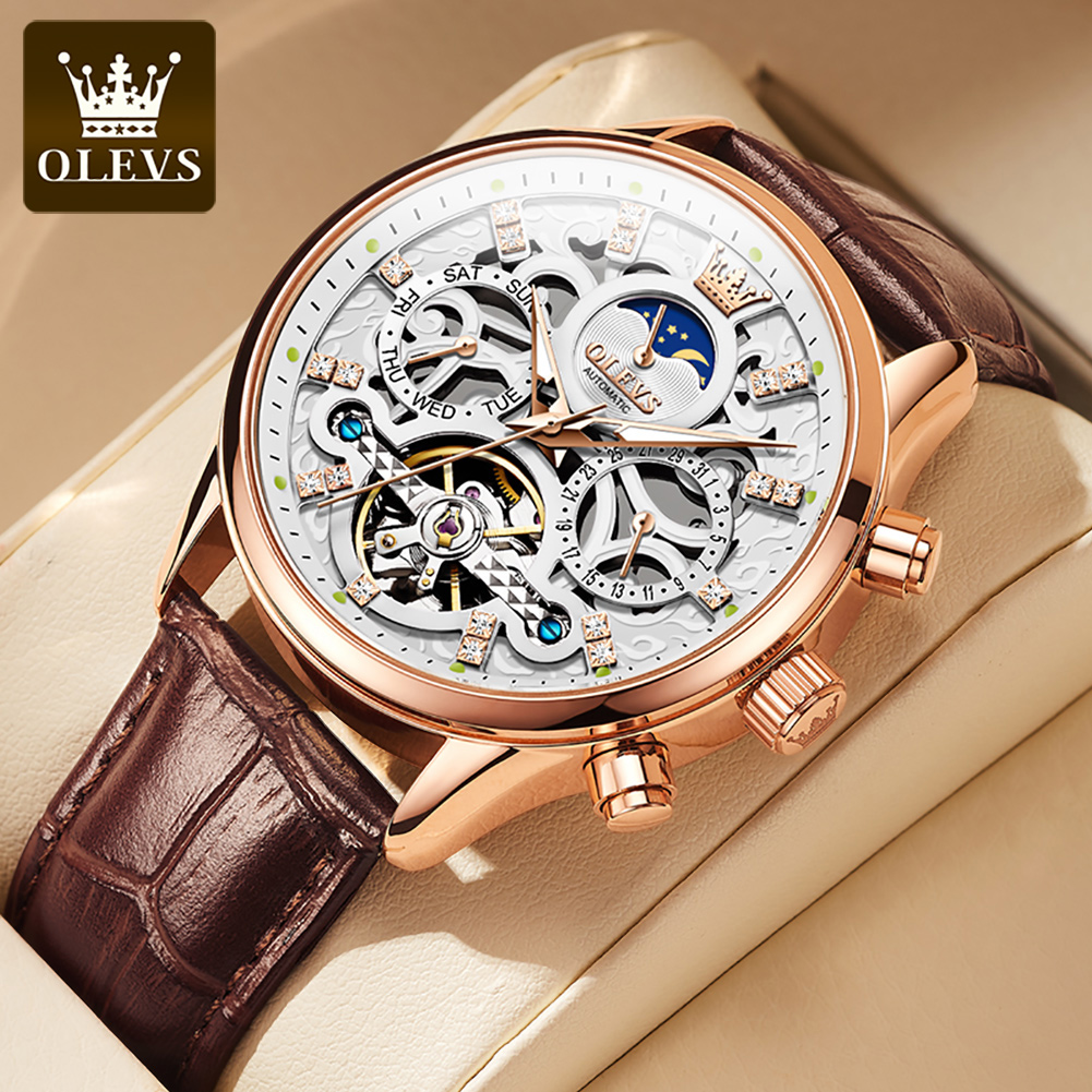 OLEVS 9923 Business Men's Wristwatch Original Leather Strap Luminous Men Mechanical Automatic Watch