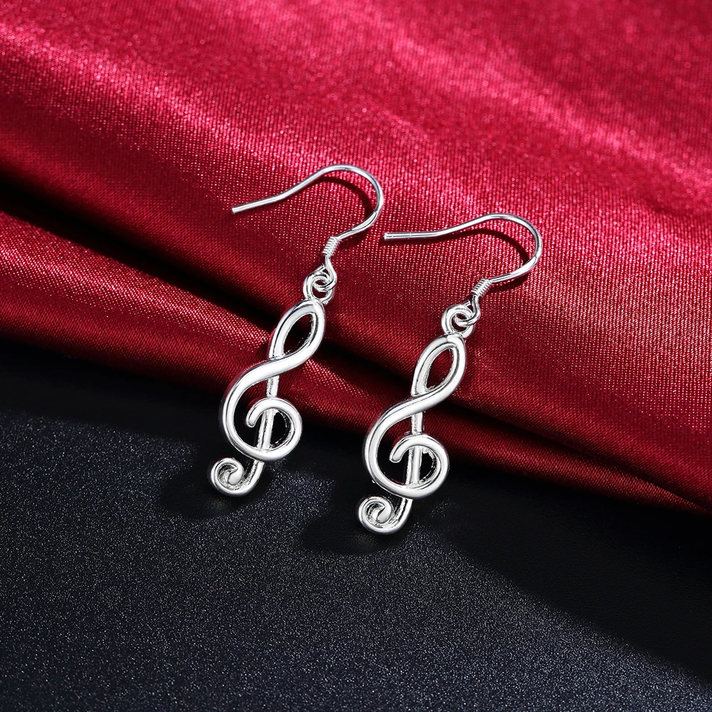 cute 925 Sterling Silver Earrings for Women Fine Jewelry Valentine's Day Romantic music notation drop