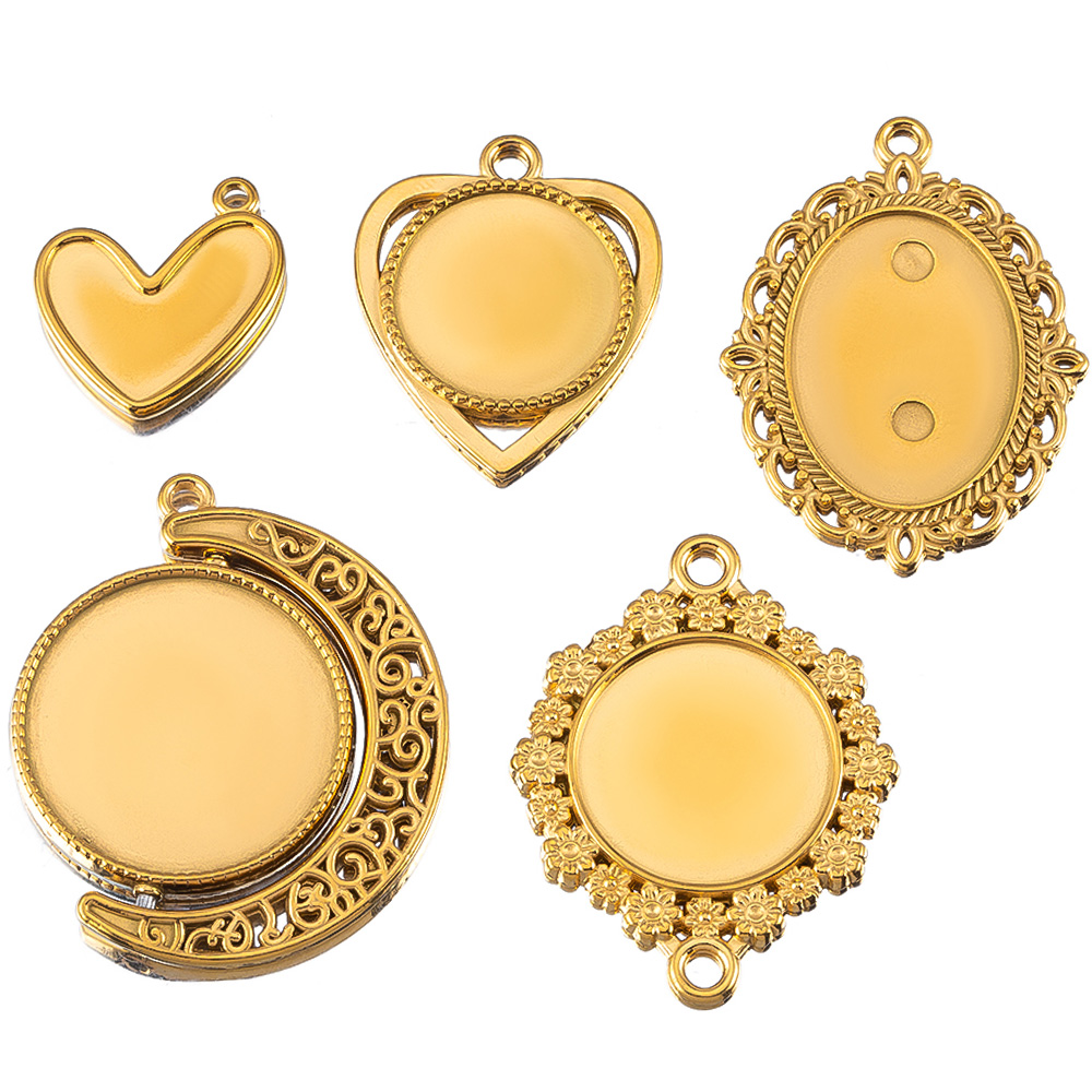 1pc Stainless Steel Vintage Heart Round Pendant Blank Trays Domed Embossed Base Trays DIY Necklace Pendant Jewelry Accessories pen gpt