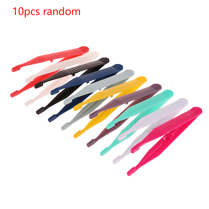 10pcs Plastic Tweezers Medical Repair Small Disposable Tweezers Tools Tweezers Crafts Kids Toys Plastic Clips Random