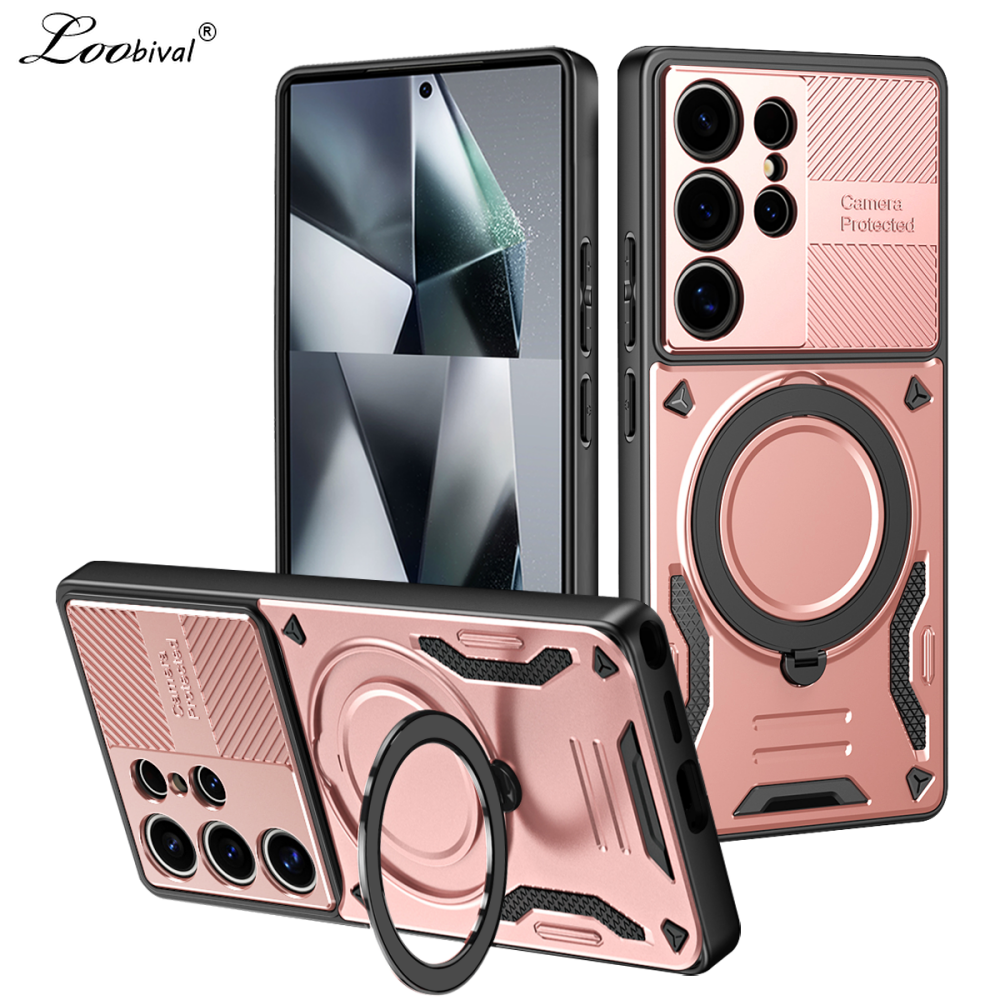 Luxury Rotating Bracket Armor Case for S26 S25 Ultra S24 S23 Plus S22 S21 FE A55 A56 A16 A54 Magnetic Stand Cover