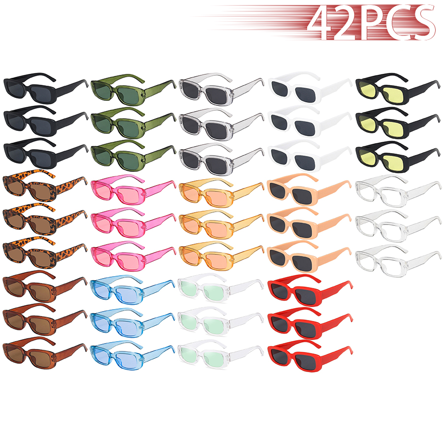42PCS Fashion Classic Colorful Eyewear Small Rectangle Sunglasses For Vintage Brand Designer Square Sun Glasses Female