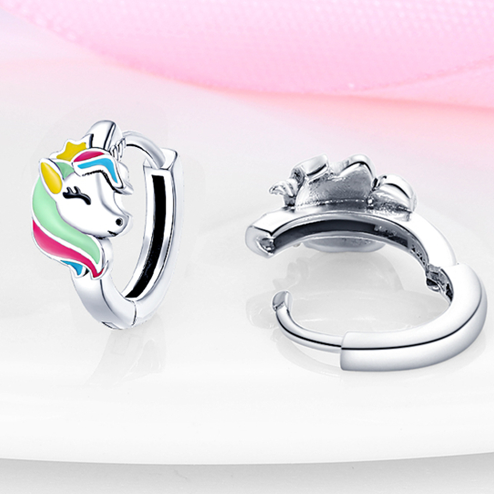 925 Silver Rainbow Unicorn Earrings Luxury Jewelry For Female Girl Party Original Fashion Pendientes pen gpt