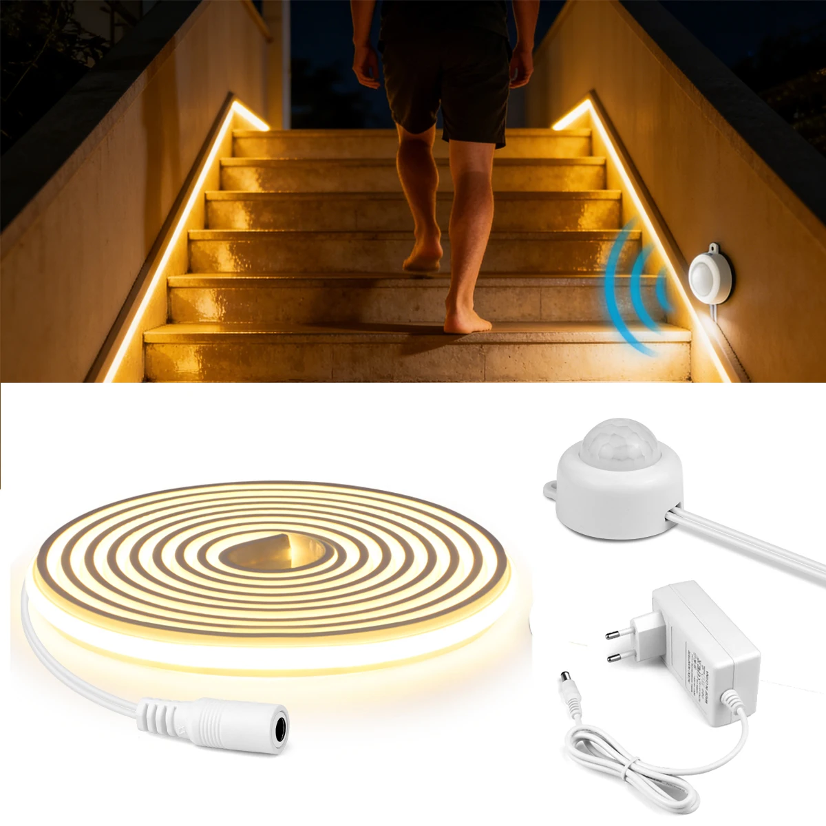 Smart PIR Neon LED Strip 24V COB Led Lamp with Motion Sensor for Kitchen Stair Bedroom Waterproof EU US Plug Smart Night Lights lightify