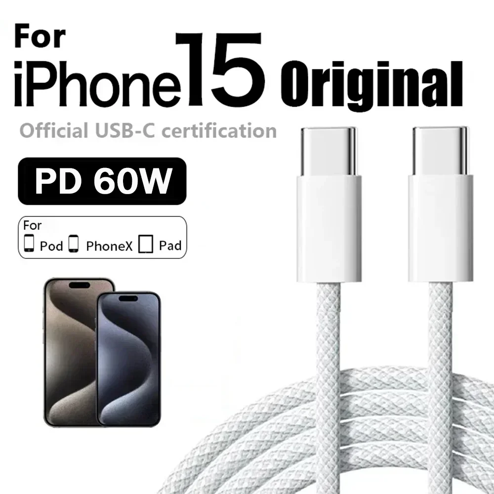 Original USB-C Cable For Apple iPhone 16e 16 15 Series PD 60W Fast Charging For Huawei Xiaomi Samsung Type C Data Line Accessory