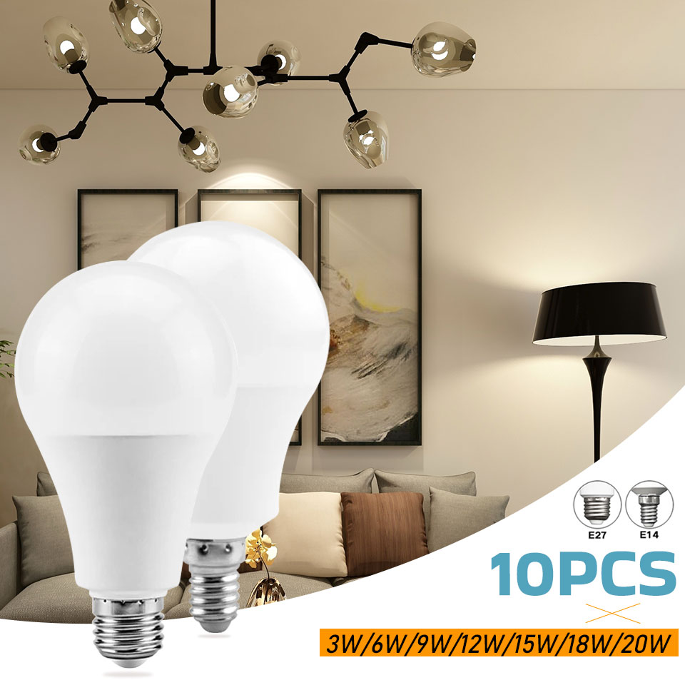 12PCS LED Bulb 110V 3W 6W 9W 12W 15W 18W 20W Indoor LED Lighting Bulbs E27 E26 E14 E12 Led lamp for home