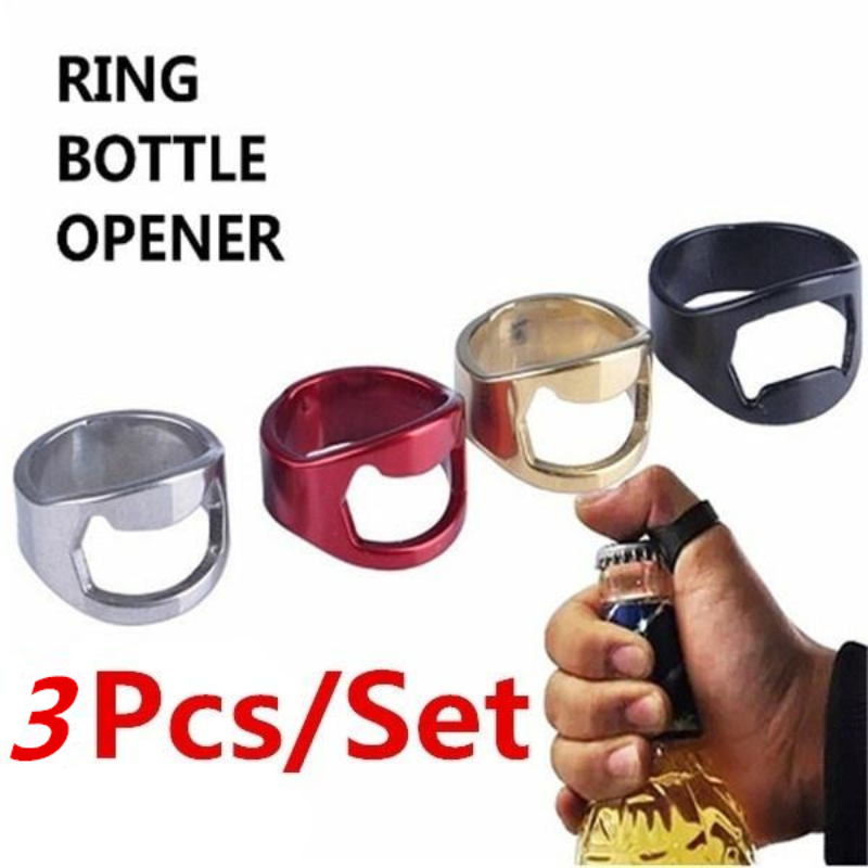 3 Pcs/set Stainless Steel Creative Versatile Cool Finger Ring Bottle Opener Bar Tools(color Random) pen gpt