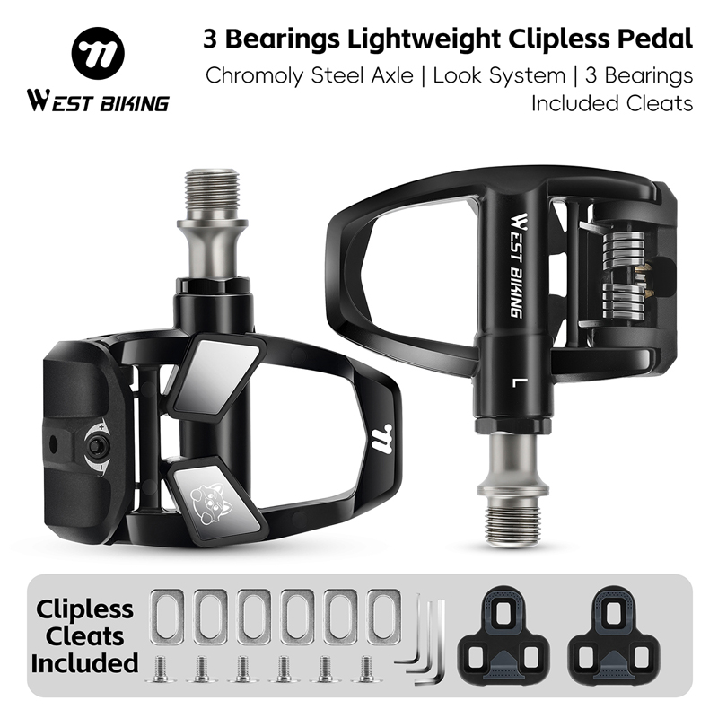 WEST BIKING Road Bike Self-Locking Pedals Nylon 3 Bearings Lightweight Bicycle Clipless Pedals LOOK KEO System Pedal Bike Parts