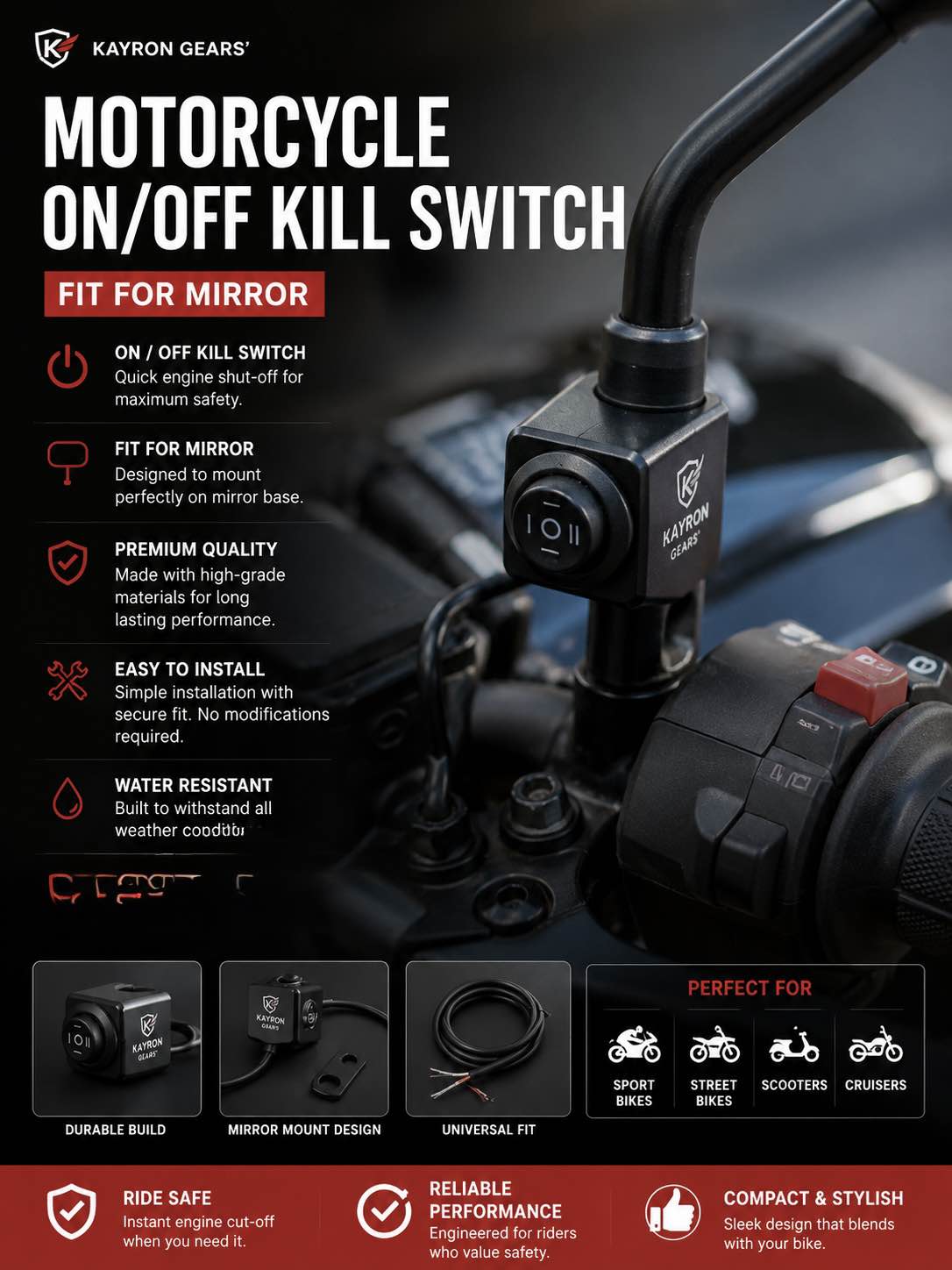 On/off kill Switch Double miror fit