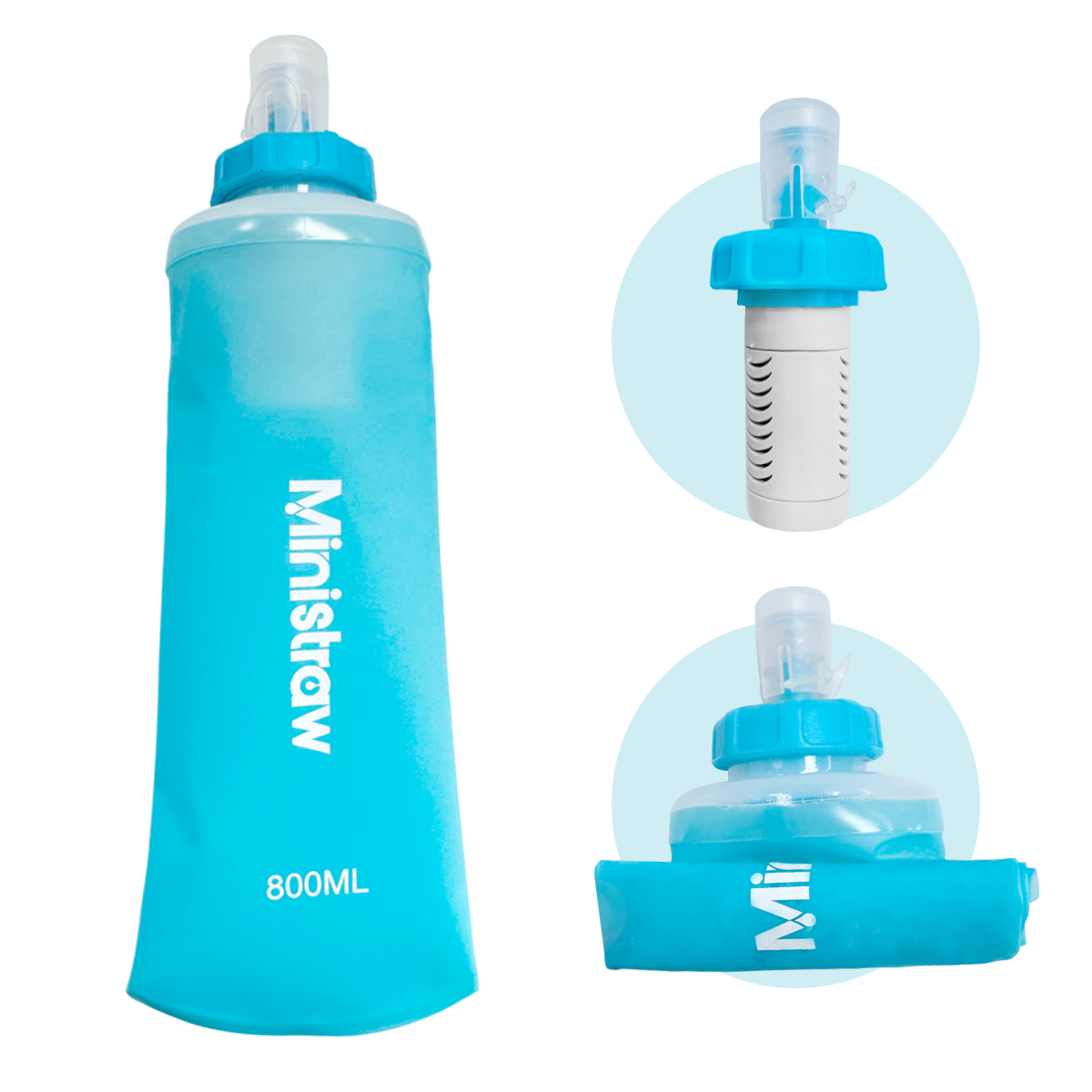 27.05oz Collapsible Water Bottle with Replaceable Filter - BPA-Free Silicone, Portable & Foldable for Camping, Hiking & Survival