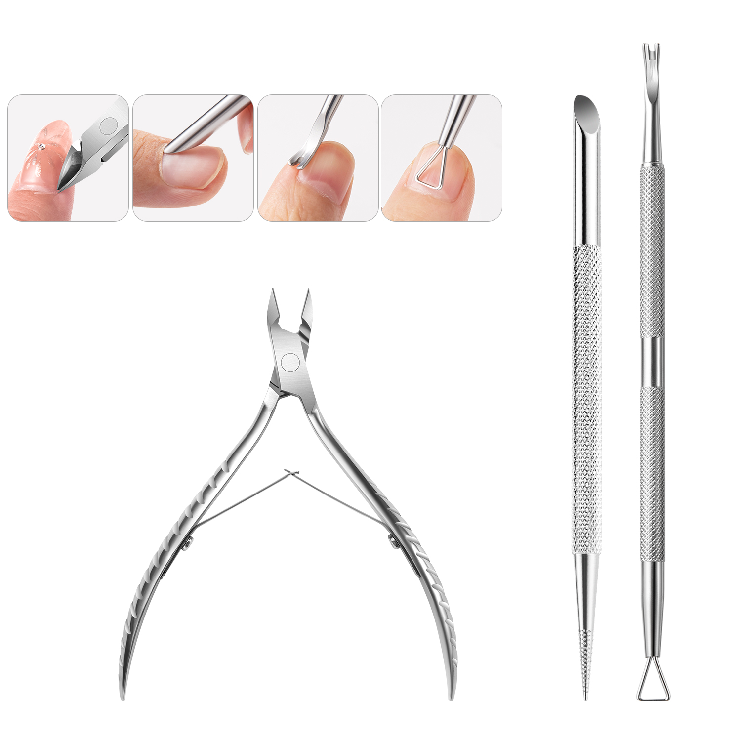 1/2/3PCS Stainless Steel Cuticle Trimmer with Pusher Sticks Manicure Tools for Home Salon Cuticle Nipper Professional Nail Care