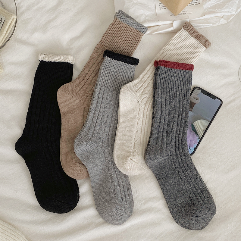 Socks For Women New Simple Japanese Style Fashion Thick Socks Women's Casual Wool Breathable Warm Crew Socks Female High Quality
