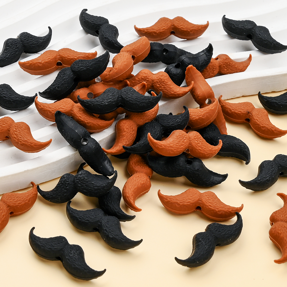 6Pcs Silicone Bead Black Brown Beard Shaped Beads Focus Beads For DIY Pacifier Chains Teether Bracelets Jewelry Making Accessori