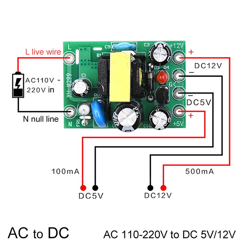 1pc Mini AC-DC Converter AC 110V 220V To DC 12V 0.2A+5V Module Board