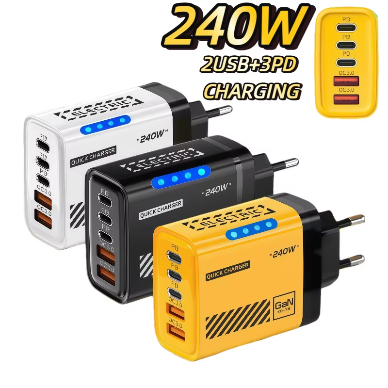 USB GaN Charger PD 240W Type C Fast Charging Charger For iPhone Quick Charge Multi Ports Adapter