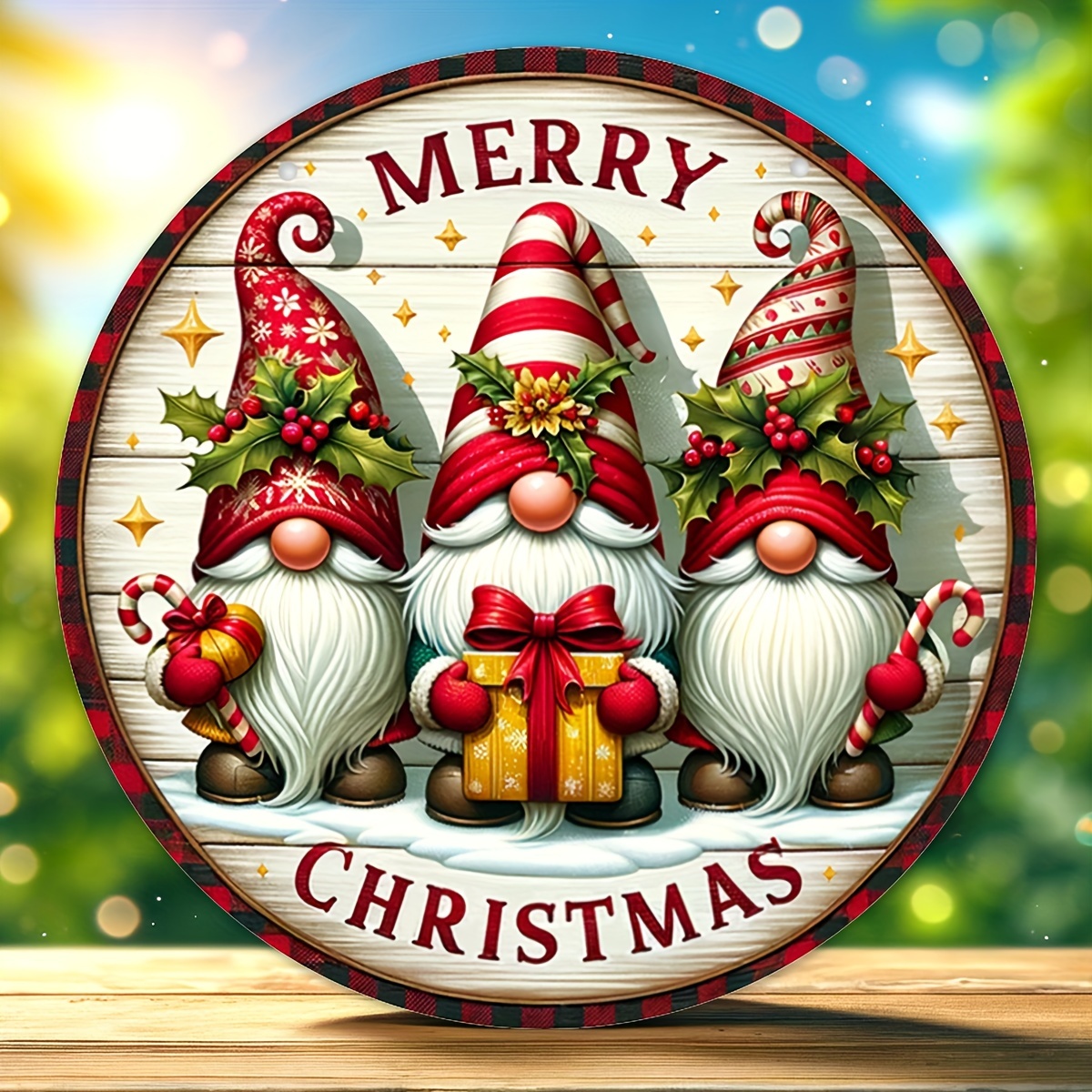 1pc Merry gnome wooden yard sign round sign creative decorative sign, suitable for home, garden, terrace