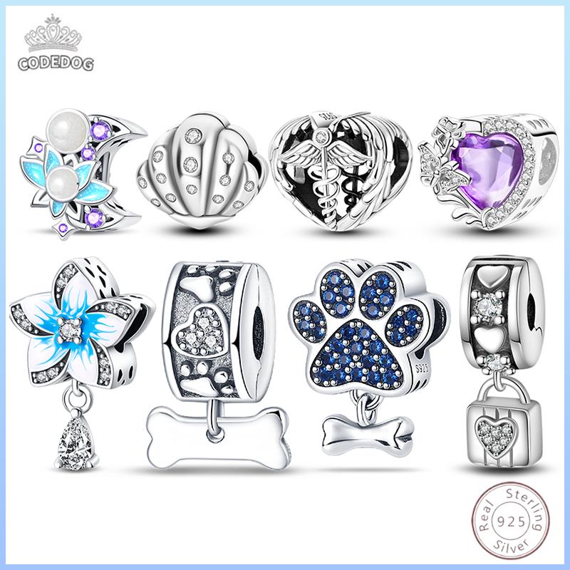 925 Sterling Silver Beaded Pendant Shiny Zircon Cute Claws Original 3mm Bracelet Women's Fine Jewelry