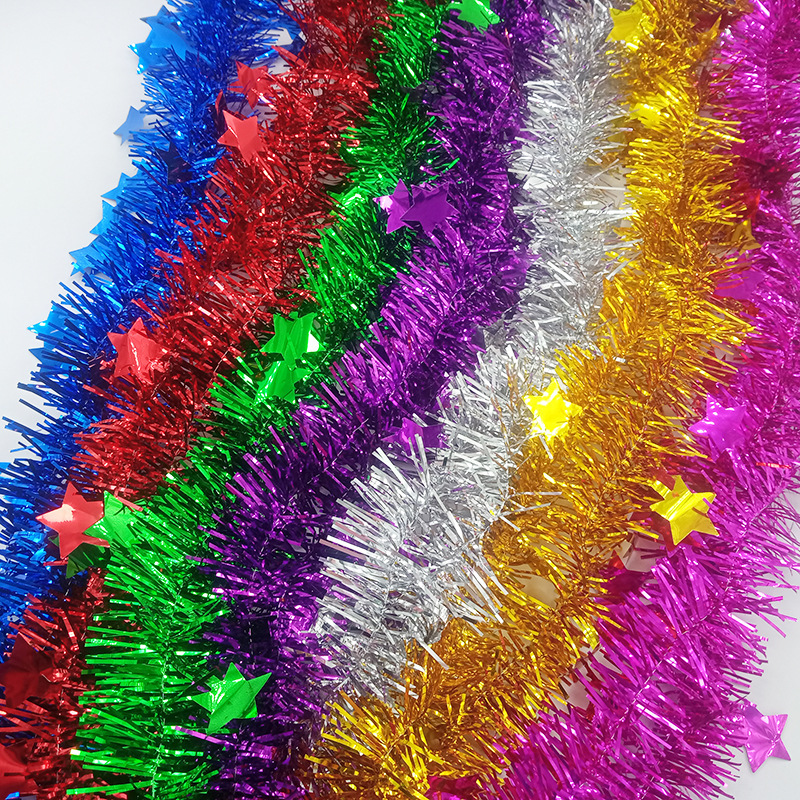 2m Tinsel Ribbon Garlands Trees Hanging Plastic Colorful Star Decorations Home Weddings New Year Party