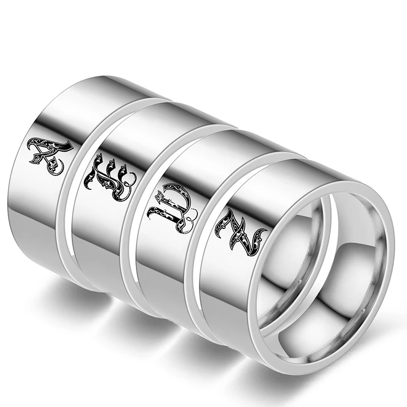 26 Stainless Steel Rings With English Letters AZ Initials Female Creative Ring Wedding Parties Couples Jewelry Accessories