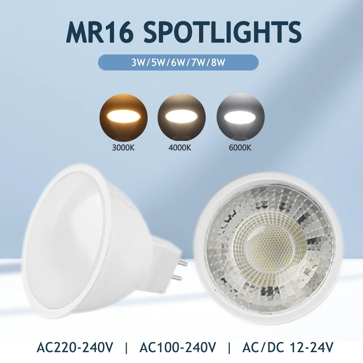 12PCS LED MR16 Spotlights Bulb GU5.3 Lampada 3W 5W 6W 7W AC 110V 220V DC 12V Bombillas Spot Light Replace 50W Halogen Lamp Home